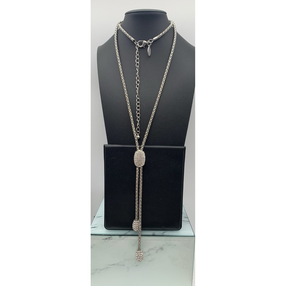 Chico's Rhinestone Pave Y Lariat Necklace Silver Tone 30-35"
